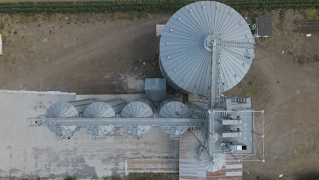 Storage containers on a farm seen from above