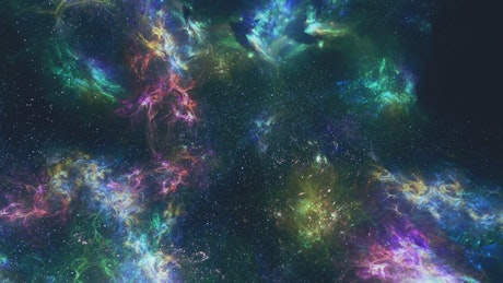 Strange fluorescent textures of nebulae in space.