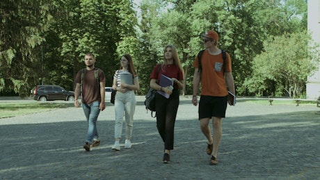 Students walking through a college.