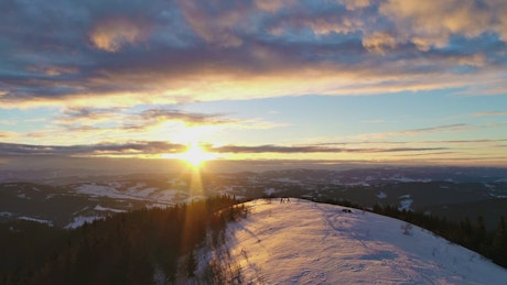 Sunrise in a beautiful landscape during winter
