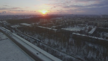 Sunrise over Russian snow.