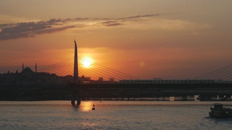 Sunset at the Atatürk Bridge in Istanbul.