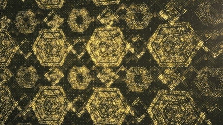 Surface with golden shiny ancient geometric figures.