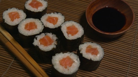 Sushi rolls filled with salmon