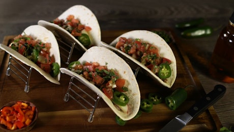 Tacos with beef and peppers.