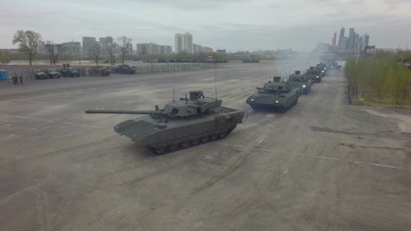 Tanks driving in a line.