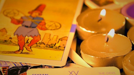 Tarot cards and candles.