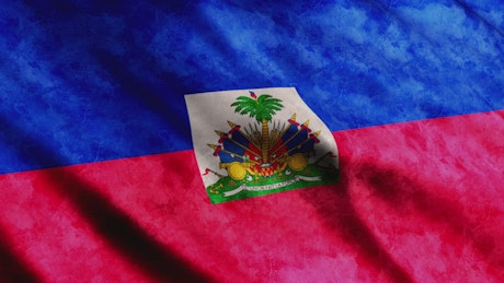 The Haiti flag waving in close up