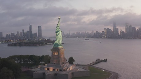 The Statue of Liberty and the city behind