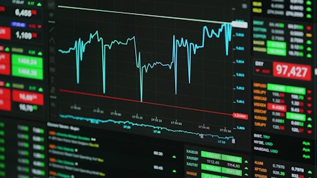 The stock market trend on screen