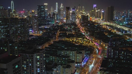 Tianjin cityscape time lapse at night.