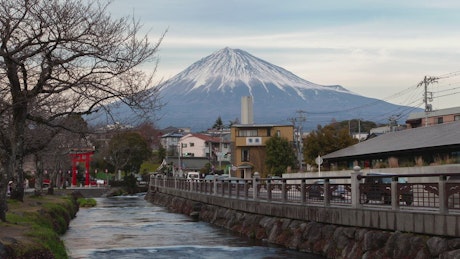 Time lapse of a street and mount Fuji.