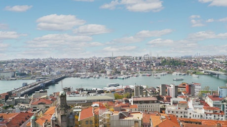 Time lapse of the scenic, busy waterways of Istanbul.