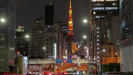 Tokyo street and city tower in the background.