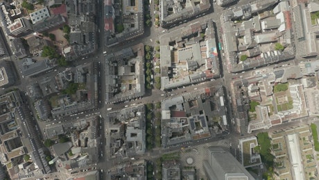 Top aerial view of city blocks in Frankfurt