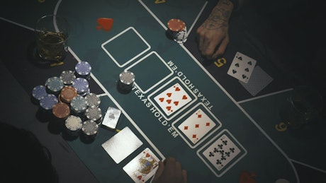 Top view of a poker board in a casino