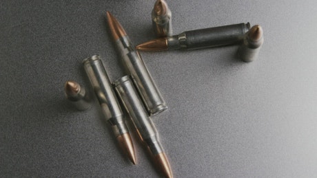 Top view of gun ammunition spinning