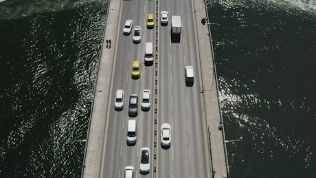 Traffic above and below the Golden Horn Bridge