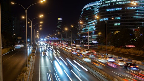 Traffic on a highway in Beijing city at night.