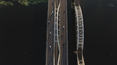 Traffic on the bridge aerial view
