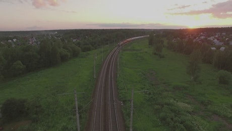 Train heading across the Russian countryside.