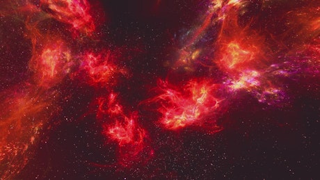 Traveled in 3D space among red nebulae like fire.