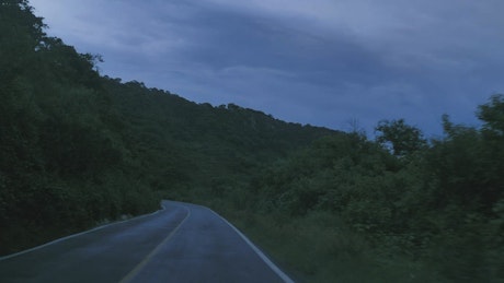 Traveling on a nature road at dusk.