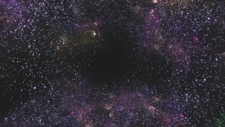 Tube of stars and nebulae in purple in 3D.