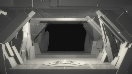 Tunnel of a spaceship with abstract walls.