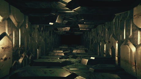 Tunnel with metal hexagonal shapes, 3D render.