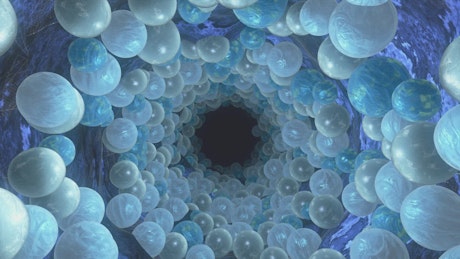 Tunnel with spheres, 3D animation.