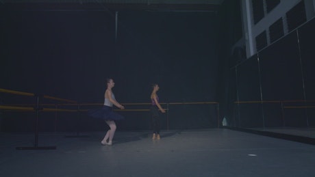 Two ballet dancers practicing a choreography.