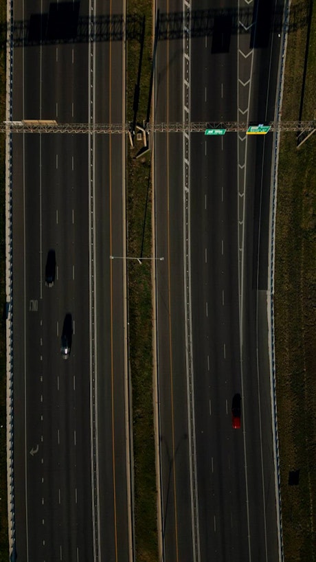 Two-way highway in an overhead aerial view.