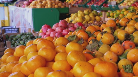 Various fruits in the street market.
