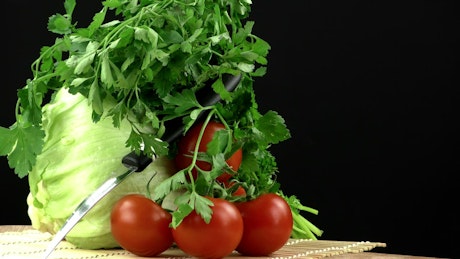 Vegetables with an advertising concept on black background.