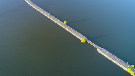 Vehicular bridge on a large river or lake.