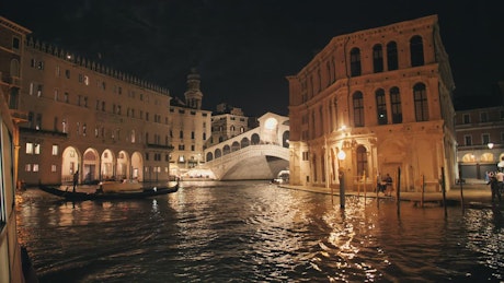 Venice central canal at night.