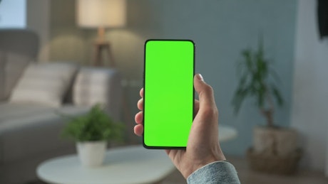 Vertical cellphone with a chroma key screen.