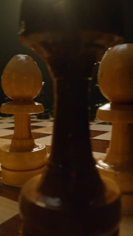 Very close view of a wooden chess.