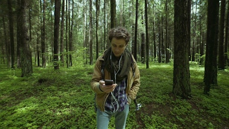 Video call in the woods.