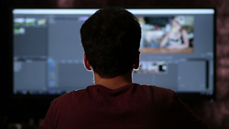 Video editor working on a large screen