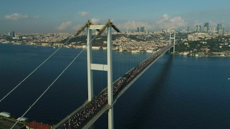 View from the heights of the Bosphorus Bridge in Istanbul.