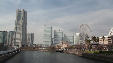 View to the skyscrapers of the city of Yokohama.