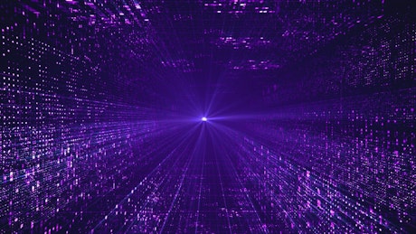 Virtual 3D network stage with purple tones.