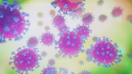 Viruses in purple tones floating.