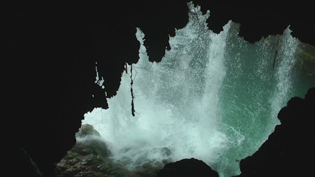 Waterfall seen from inside