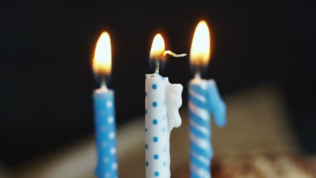 Wax dripping down birthday candles before being blown out.