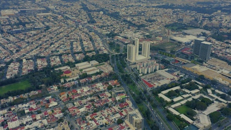 Wide aerial view of a city