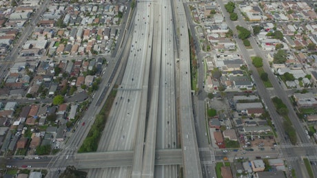 Wide highway crossing the city of Los Angeles.