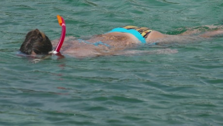 woman snorkeling in the water.